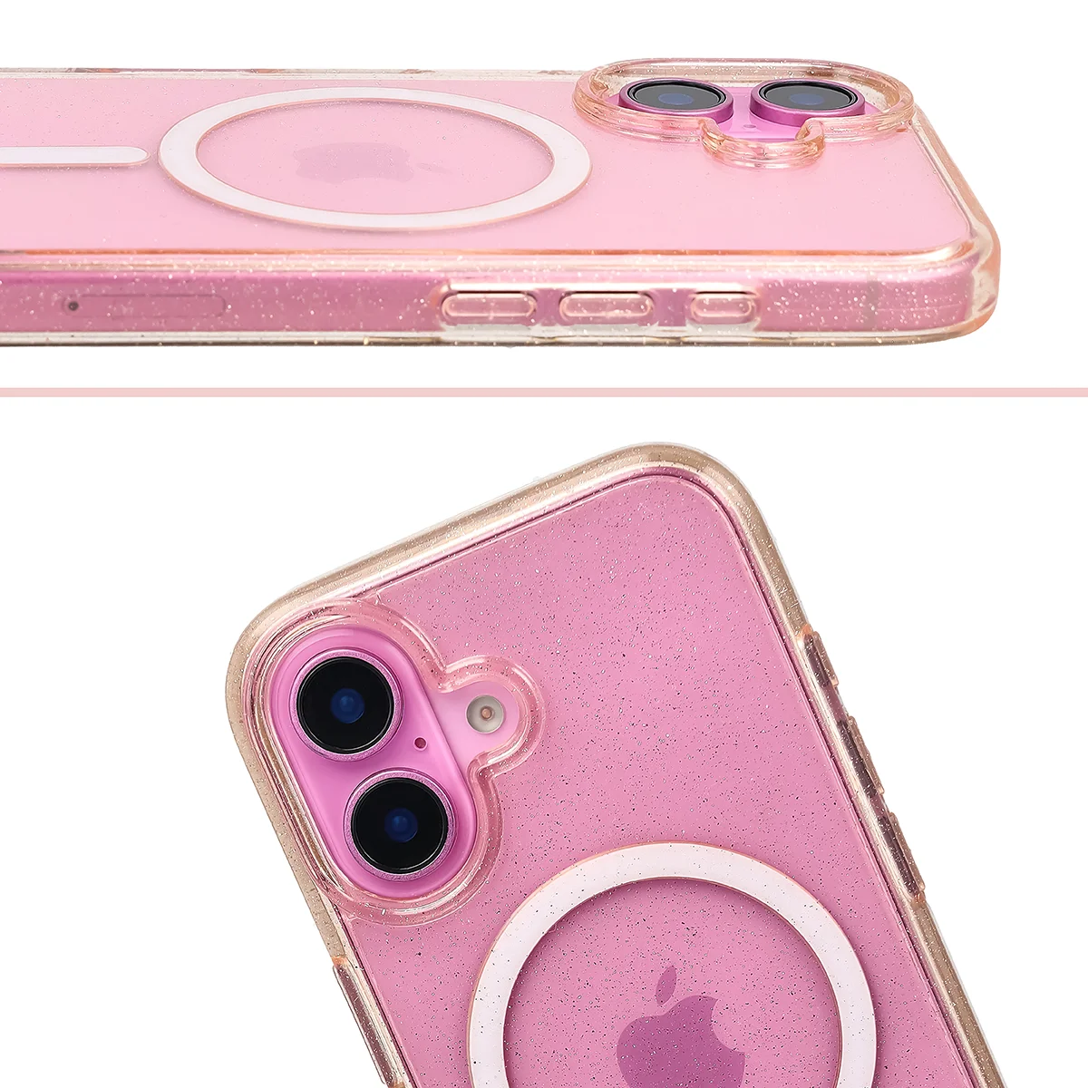 Raised edges of the camera and large cutout in Bizon Case SparklO for Apple iPhone 16