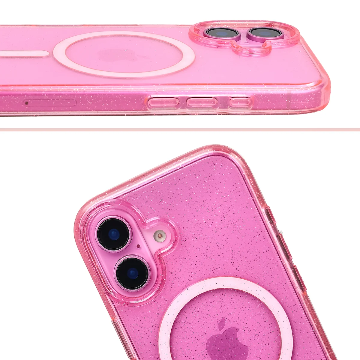 Raised edges of the camera and large cutout in Bizon Case SparklO for Apple iPhone 16