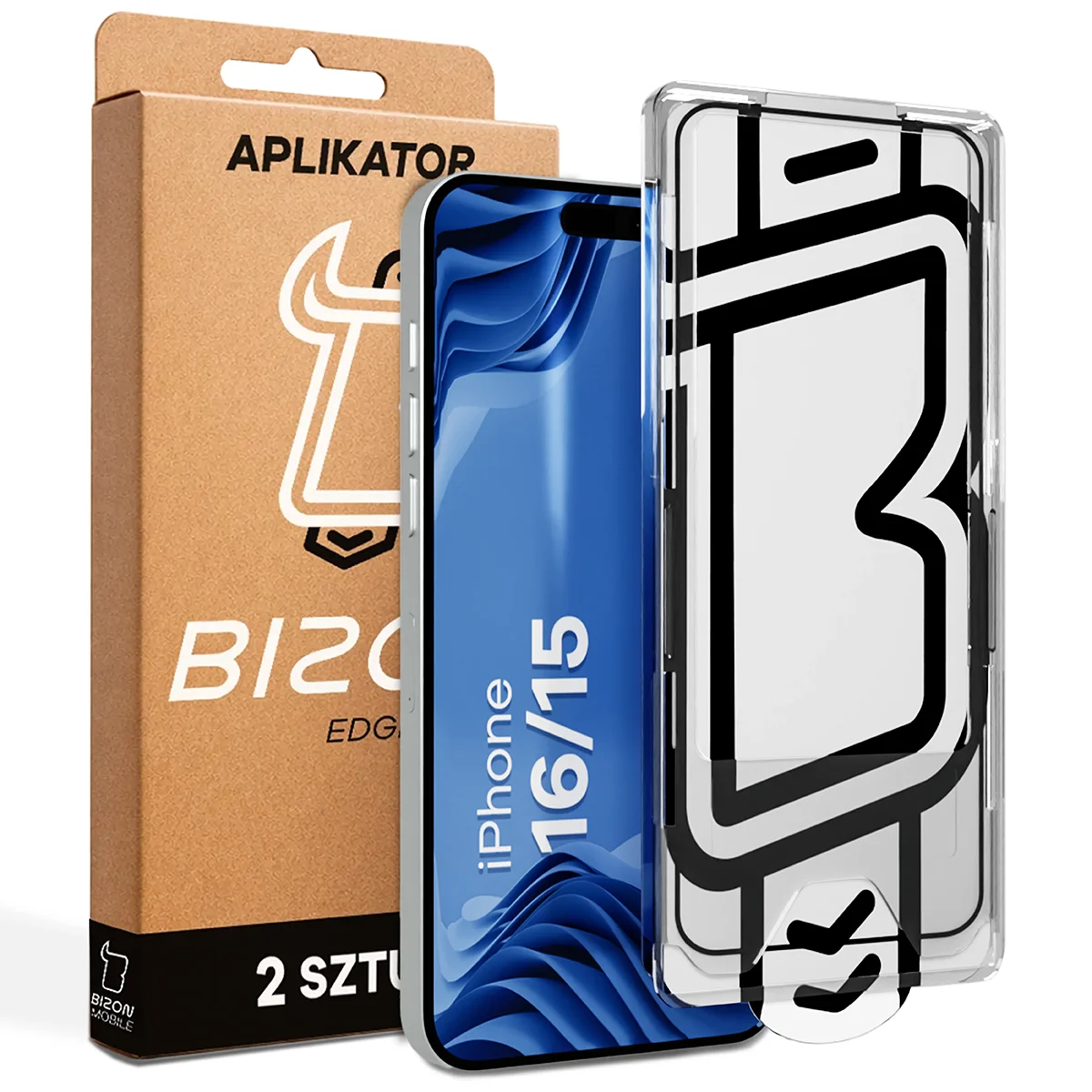 Sticlă cu aplicator Bizon Glass Aplicator Edge pentru Apple iPhone 15 / Apple iPhone 16