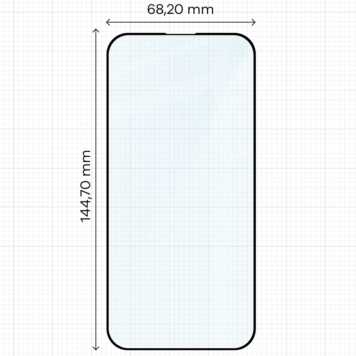Dimensiunile sticlei pe riglă pentru Apple iPhone 15 / Apple iPhone 16