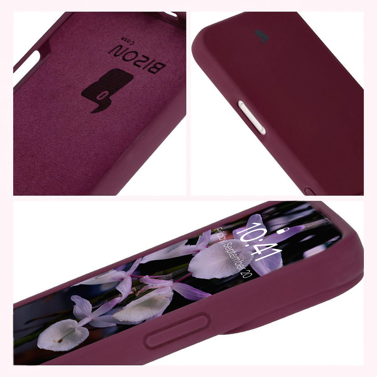 Konstruktion des Etuis Bizon Soft Case: integrierte Abdeckungen, erhöhte Ränder und Mikrofaserpolsterung