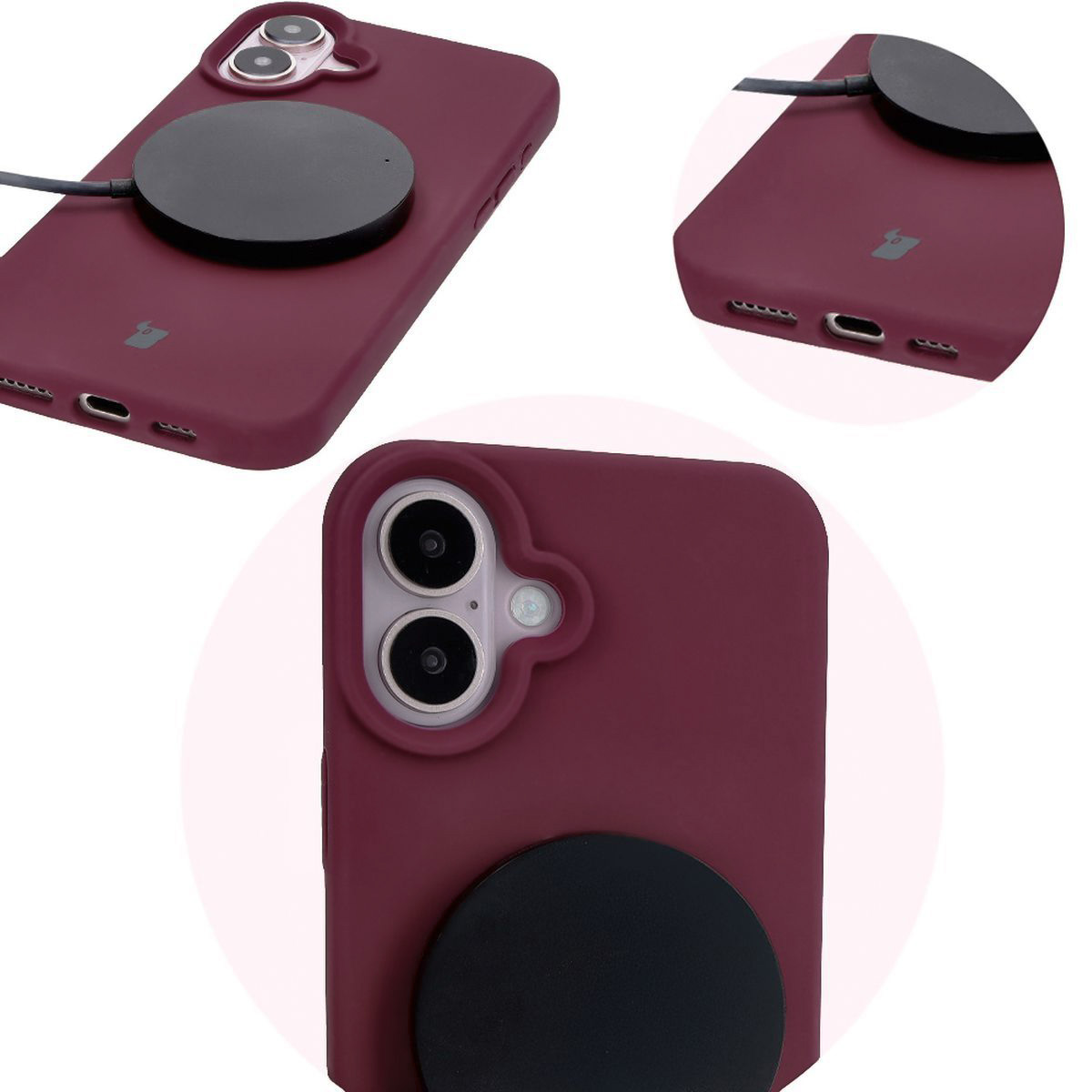 Nahaufnahme der präzisen Aussparungen und der Möglichkeit des kabellosen Ladens im Etui Bizon Soft Case