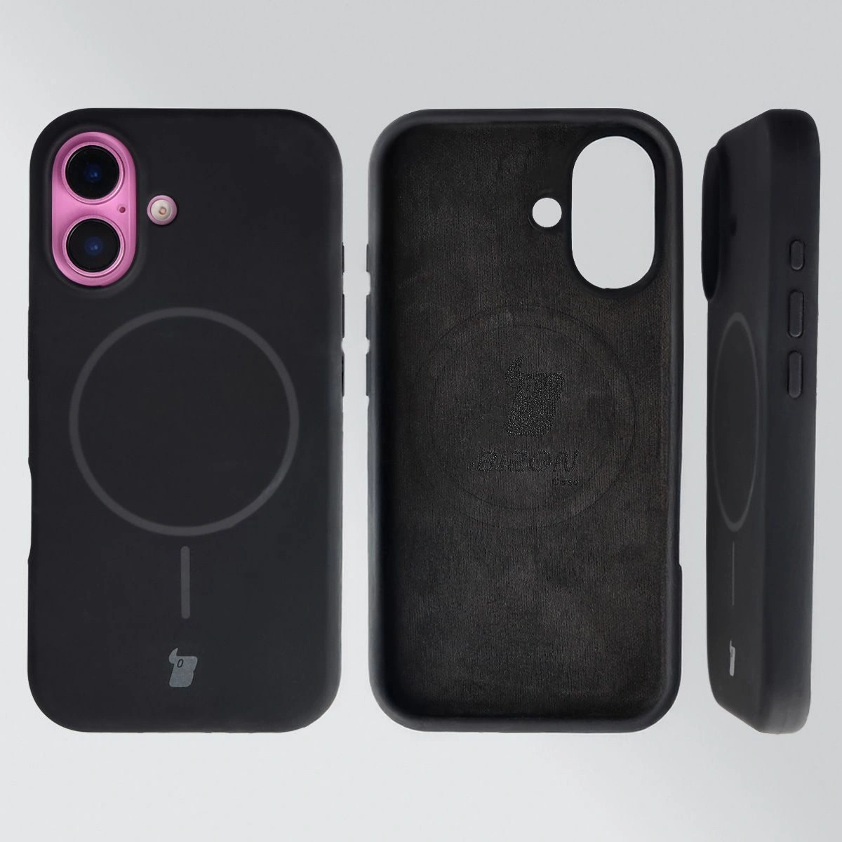 Konstrukcja etui Bizon Soft Case Magnetic: silikon, mikrofibra i zintegrowane osłony do Apple iPhone 16