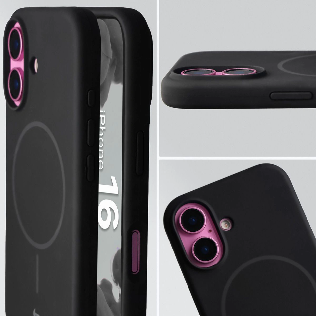 Zbliżenie na wycięcie na obiektywy w etui Bizon Soft Case do Apple iPhone 16