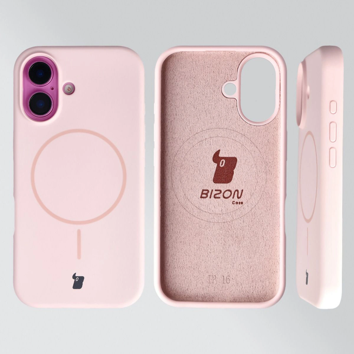 Konstrukcja etui Bizon Soft Case Magnetic: silikon, mikrofibra i zintegrowane osłony do Apple iPhone 16
