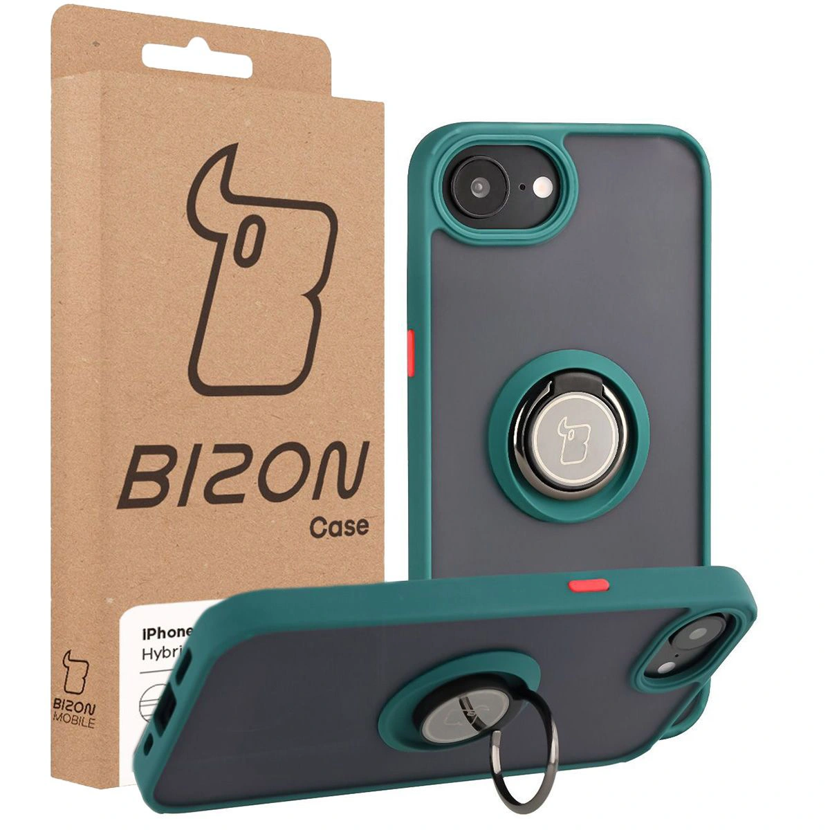 Przód pudełka Bizon Case z dedykowaną etykietą do Apple iPhone 16e