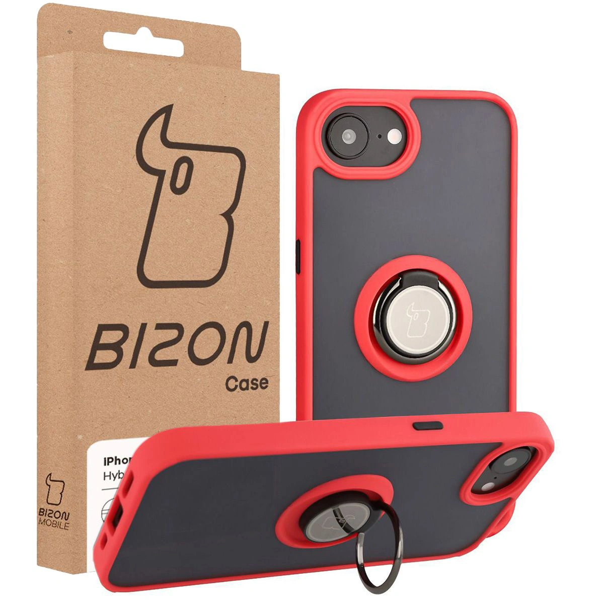 Przód pudełka Bizon Case z dedykowaną etykietą do Apple iPhone 16e