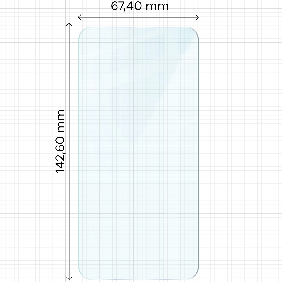 Miarka z wymiarami szkła hartowanego Bizon Glass Clear 2 do Apple iPhone 16e
