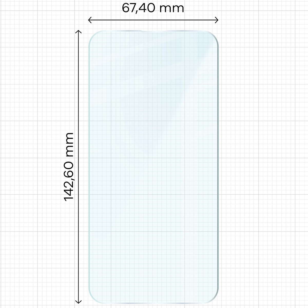 Miarka z wymiarami szkła hartowanego Bizon Glass Clear Duo do Apple iPhone 16e / Apple iPhone 14 / Apple iPhone 13 Pro / Apple iPhone 13