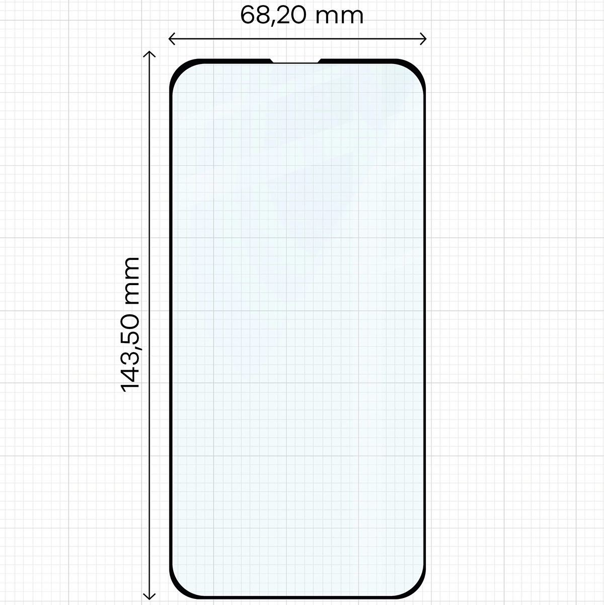 Miarka z wymiarami szkła hartowanego Bizon Glass Edge 2 do Apple iPhone 16e