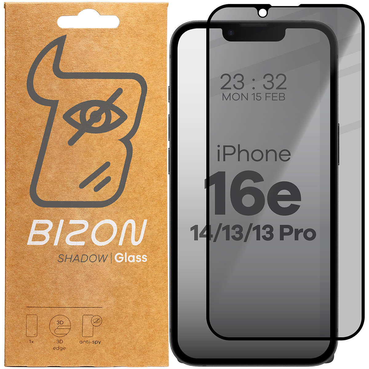 Szkło prywatyzujące Bizon Glass Edge Shadow do Apple iPhone 16e / 14 / 13 Pro / 13