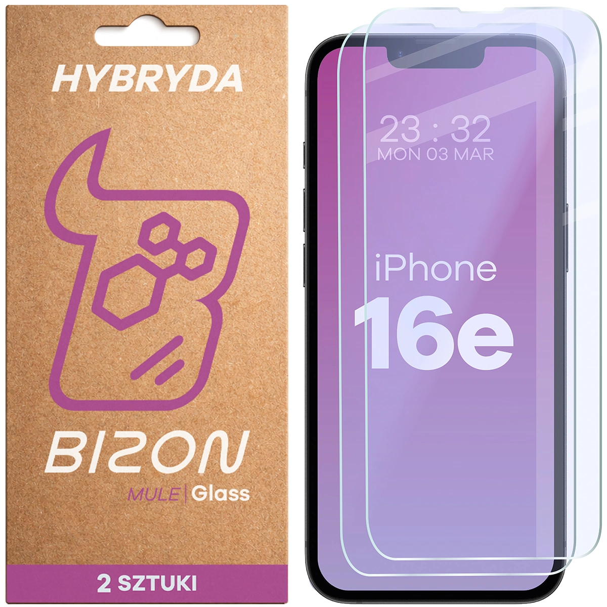 Elastyczne szkło hybrydowe Bizon Glass Mule Duo do Apple iPhone 16e, 2 sztuki