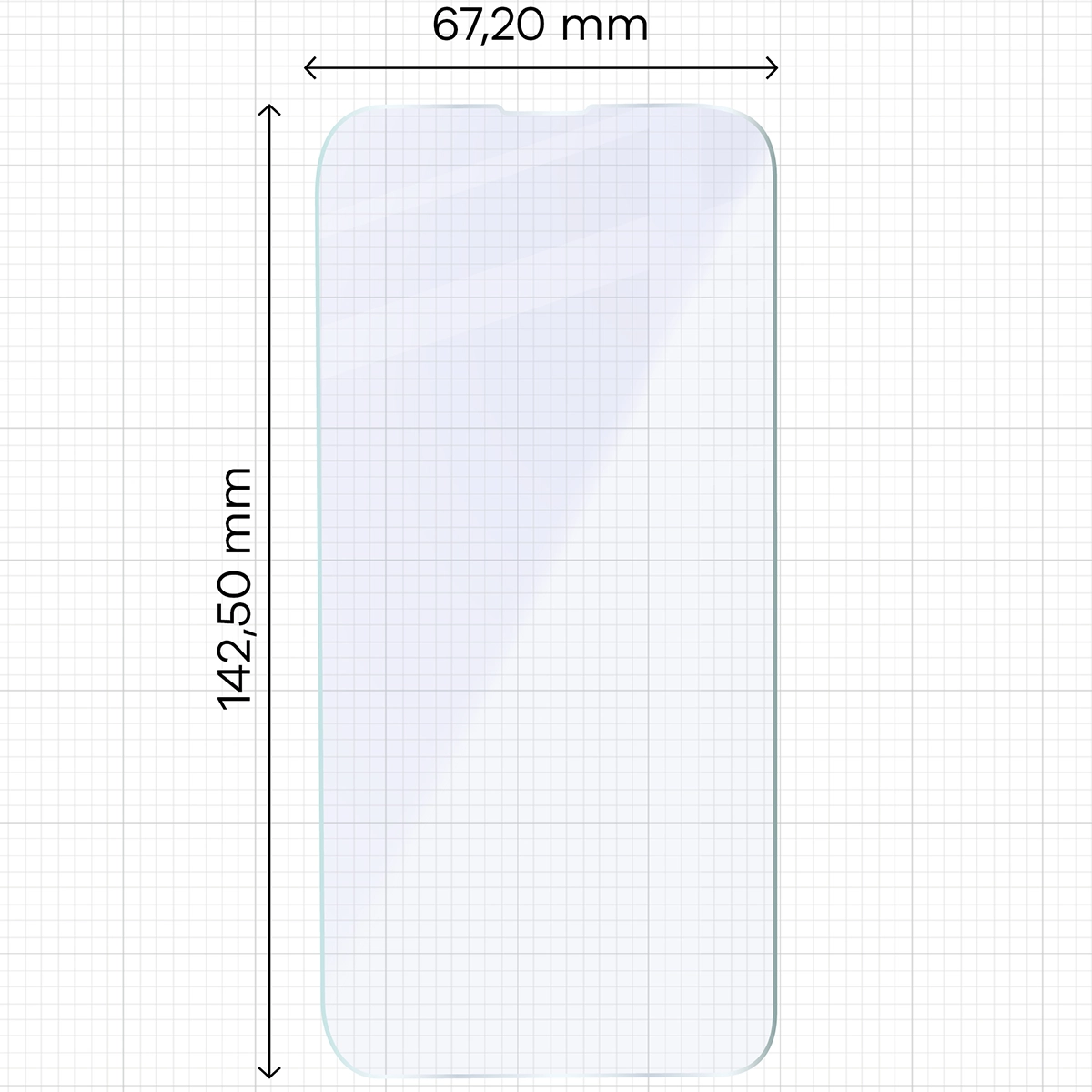 Miarka z wymiarami szkła hybrydowego Bizon Glass Mule Duo do Apple iPhone 16e