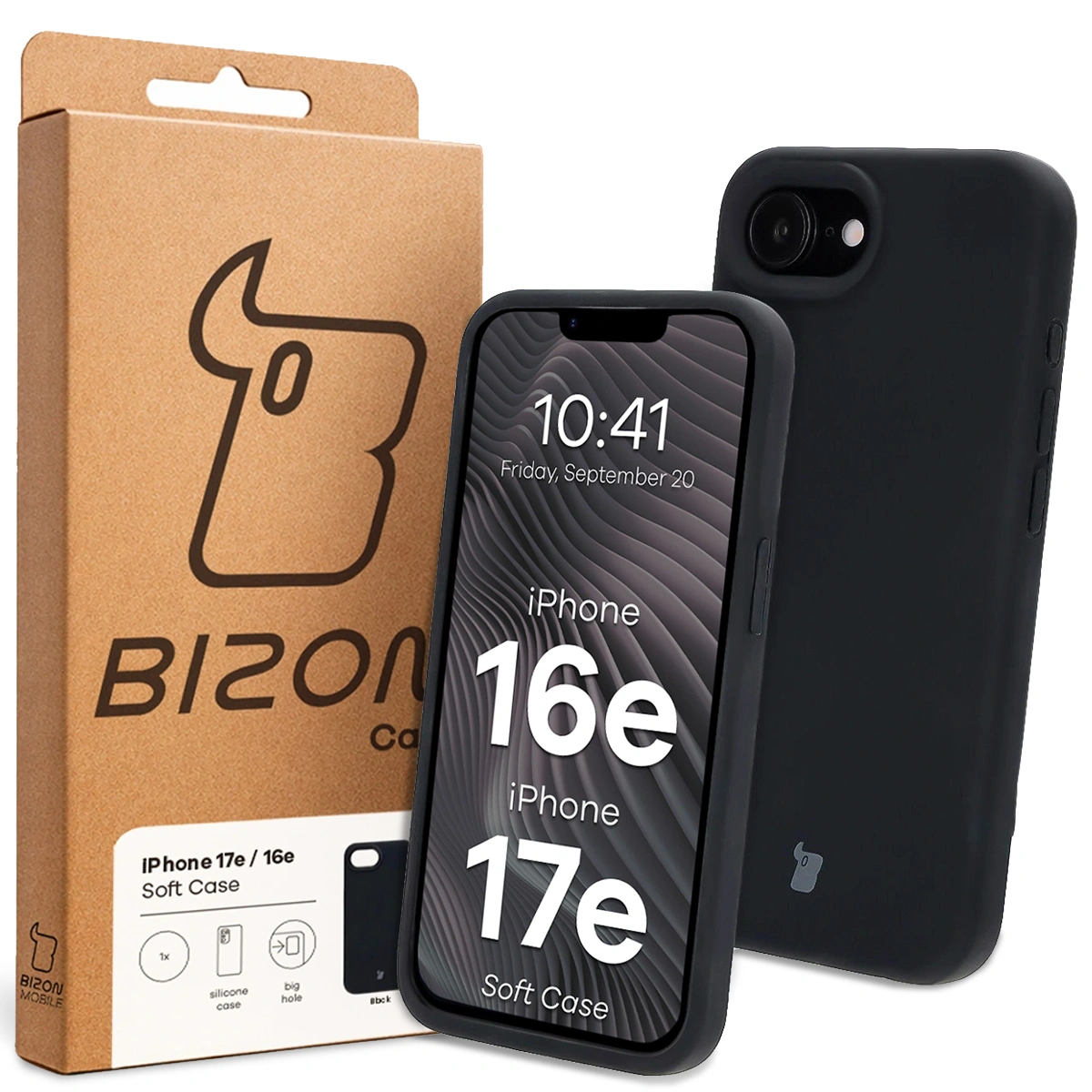 Front of the Bison Case box with a dedicated label for Apple iPhone 16e