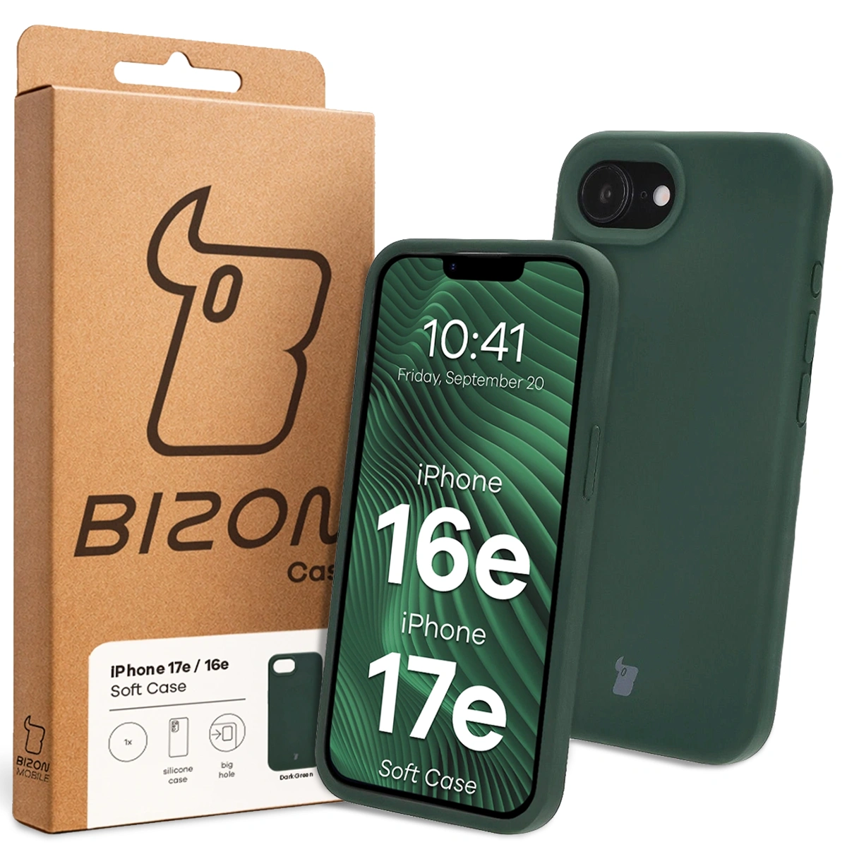 Front of Bison Case box with a dedicated label for Apple iPhone 16e