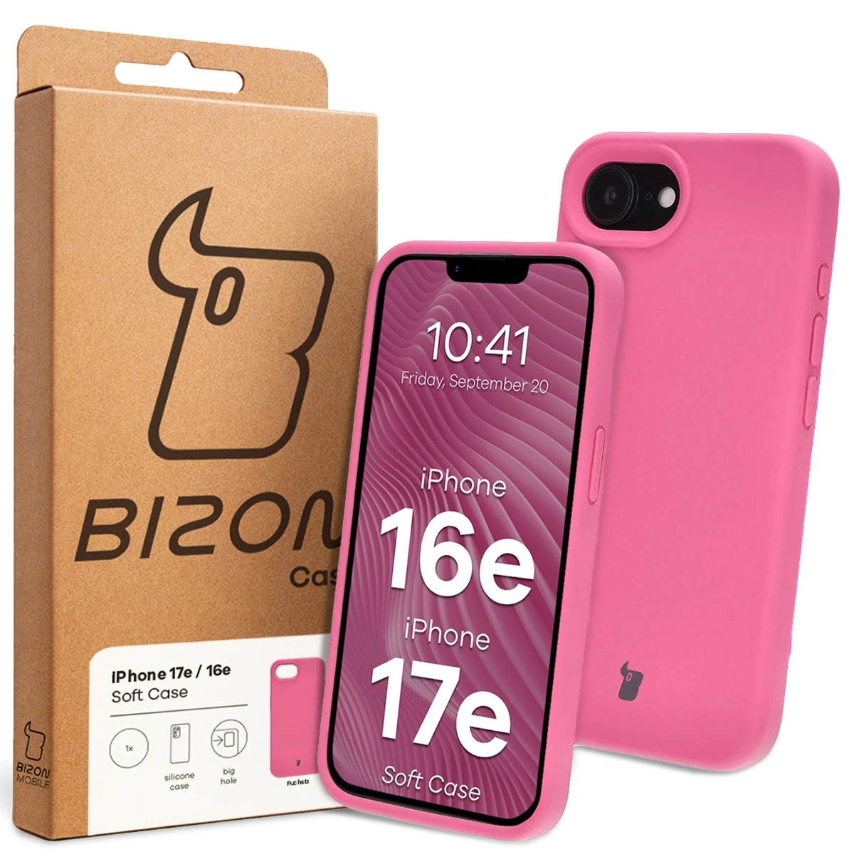 Front of the Bison Case box with dedicated label for Apple iPhone 16e