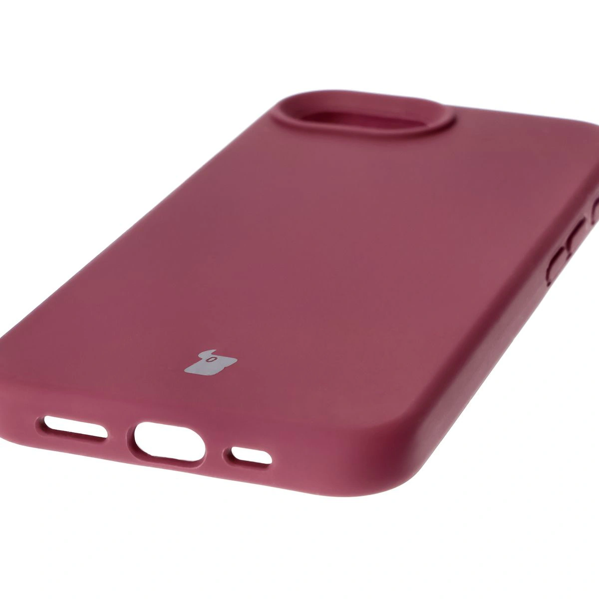 Close-up of precise cutouts and wireless charging capability in the Bison Soft Case for Apple iPhone 16e