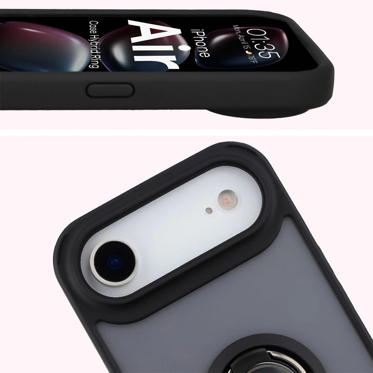 Close-up of raised edges near the display and camera island in the Bison Hybrid Ring case for Apple iPhone 17 Air