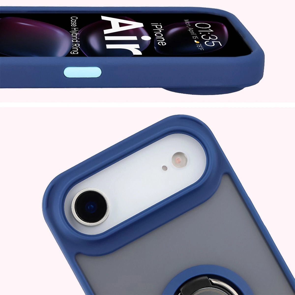 Close-up of raised edges around the display and camera island in the Bizon Hybrid Ring case for Apple iPhone 17 Air