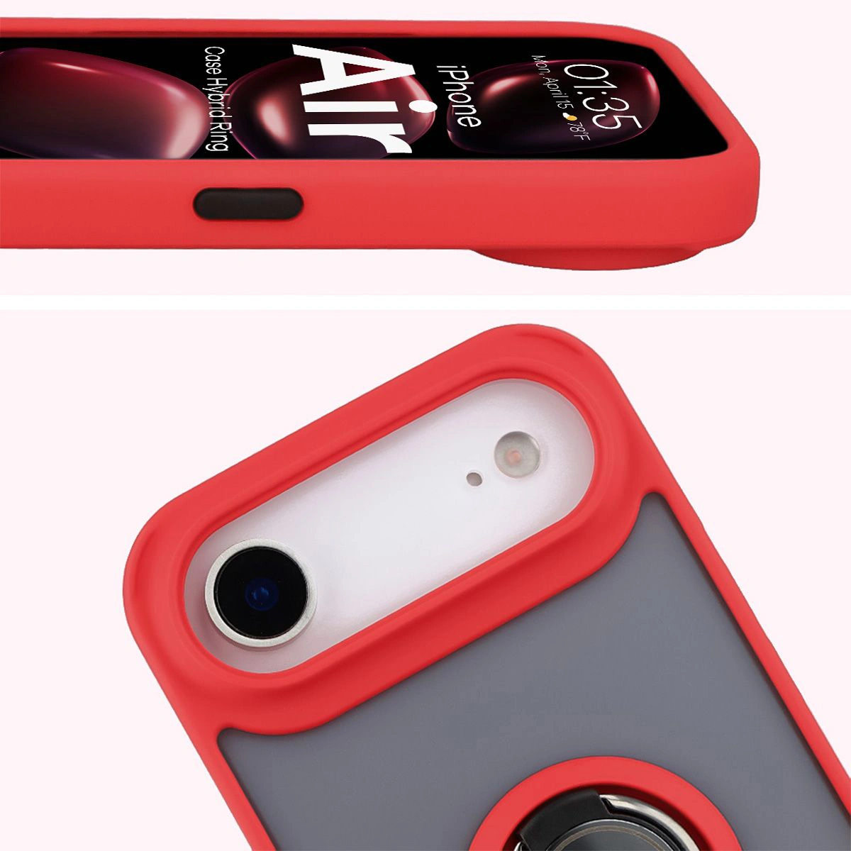 Close-up of raised edges around the display and camera island in the Bizon Hybrid Ring case for Apple iPhone 17 Air