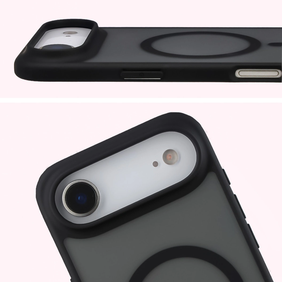 Pełne wycięcie i podwyższone krawędzie aparatu w etui Bizon Case MatteO do Apple iPhone 17 Air