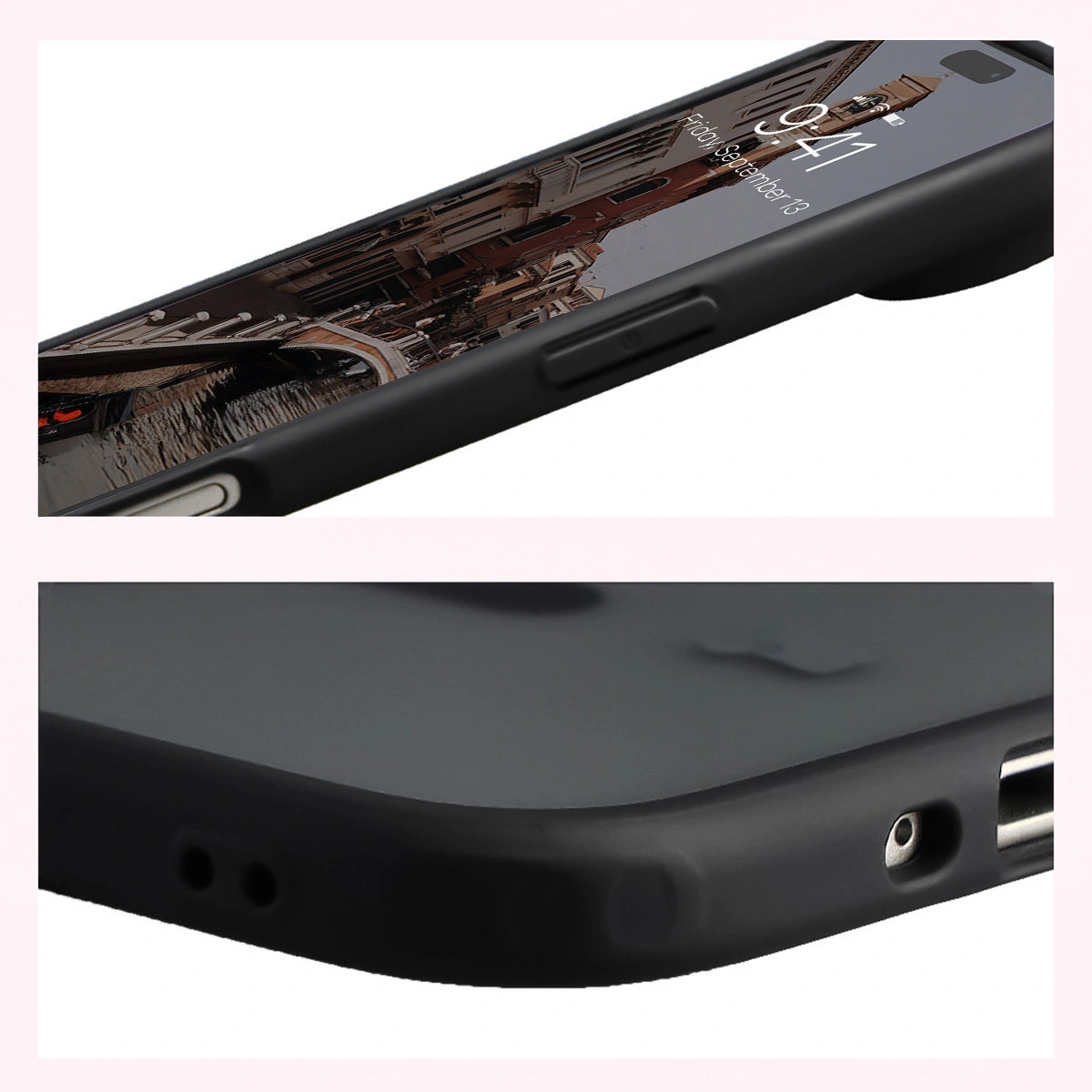 Zintegrowane przyciski, wycięcia i hybrydowy materiał w etui Bizon Case MatteO do Apple iPhone 17 Air