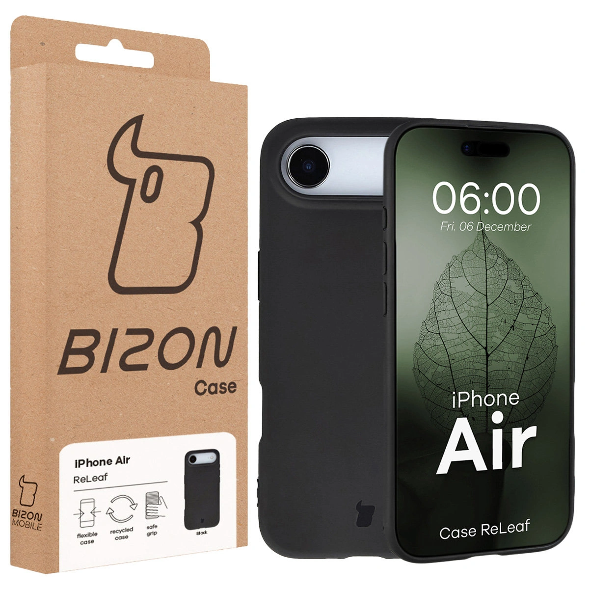 Partea din față a cutiei Bizon Case cu eticheta dedicată pentru Apple iPhone Air