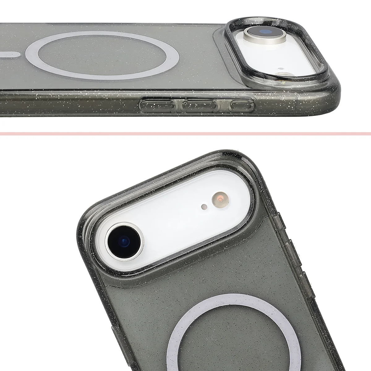 Podwyższone krawędzie aparatu i duże wycięcie w etui Bizon Case SparklO do Apple iPhone Air