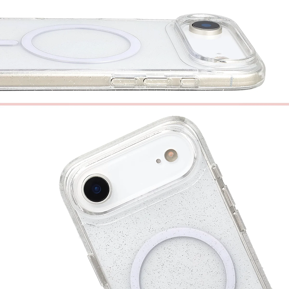 Podwyższone krawędzie aparatu i duże wycięcie w etui Bizon Case SparklO do Apple iPhone Air