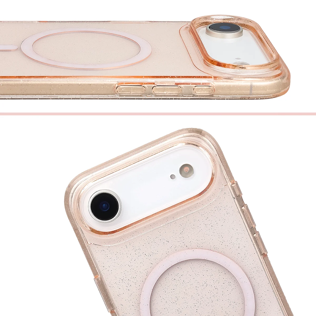 Podwyższone krawędzie aparatu i duże wycięcie w etui Bizon Case SparklO do Apple iPhone Air