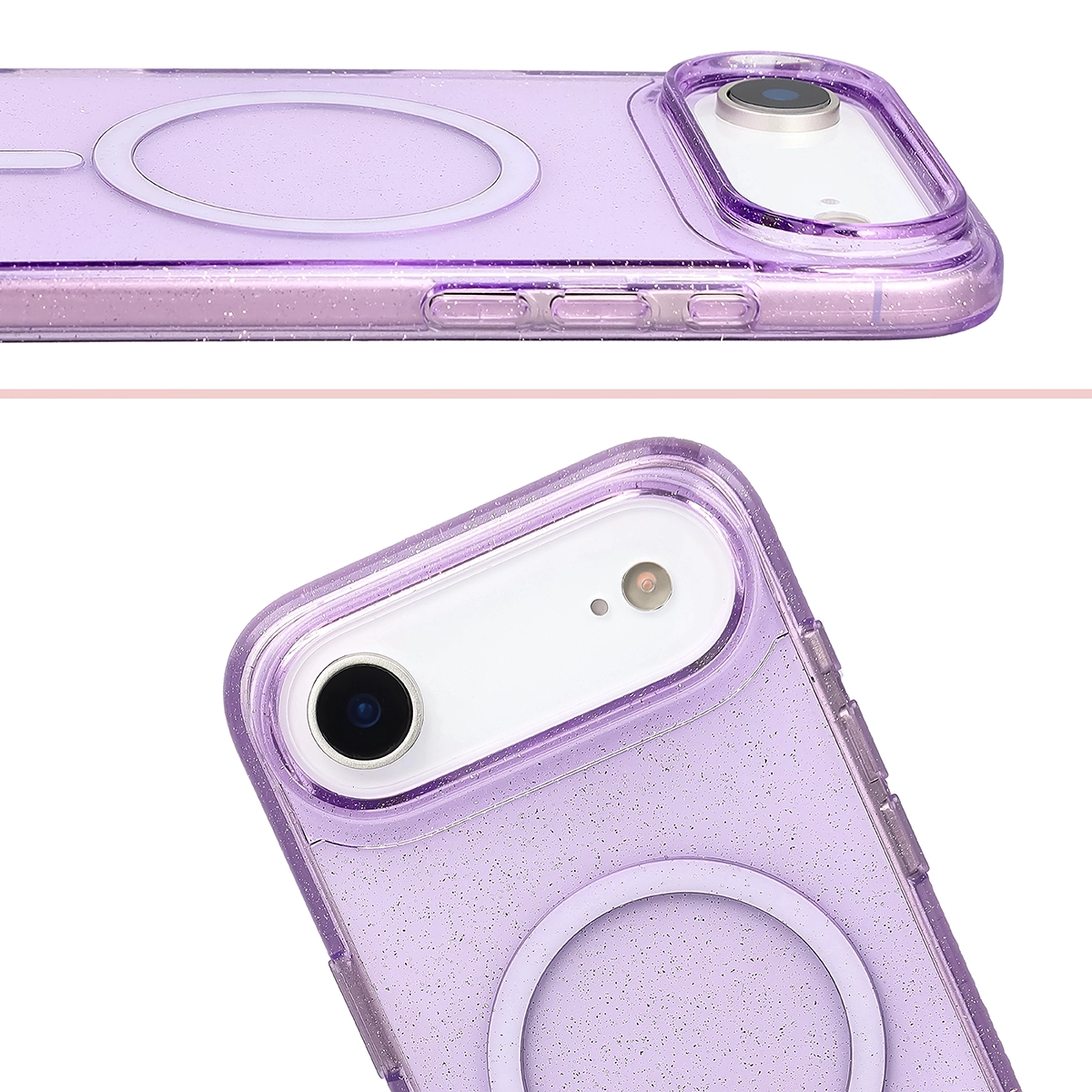 Podwyższone krawędzie aparatu i duże wycięcie w etui Bizon Case SparklO do Apple iPhone Air