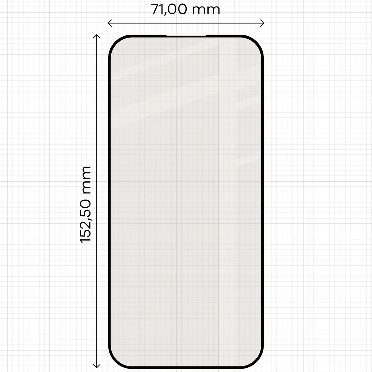 Measuring tape with the dimensions of the matte glass Bison Glass Matte Duo for Apple iPhone Air