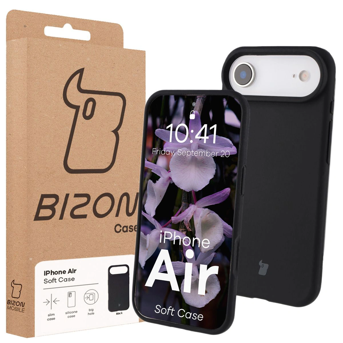 Przód pudełka Bizon Case z dedykowaną etykietą do Apple iPhone 17 Air