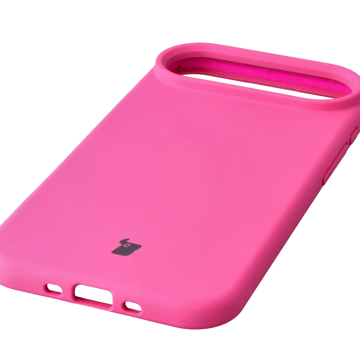 Close-up of precise cutouts and wireless charging capability in the Bison Soft Case