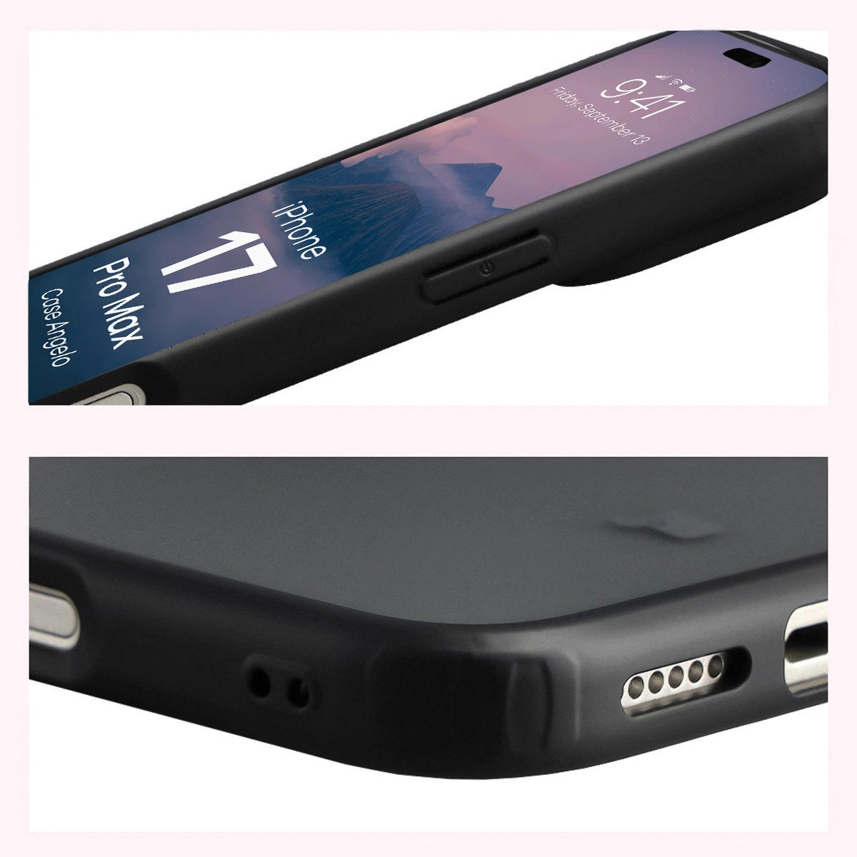 Colțuri întărite și margini ridicate ale ecranului în etui Bizon Case Angelo pentru Apple iPhone 17 Pro Max