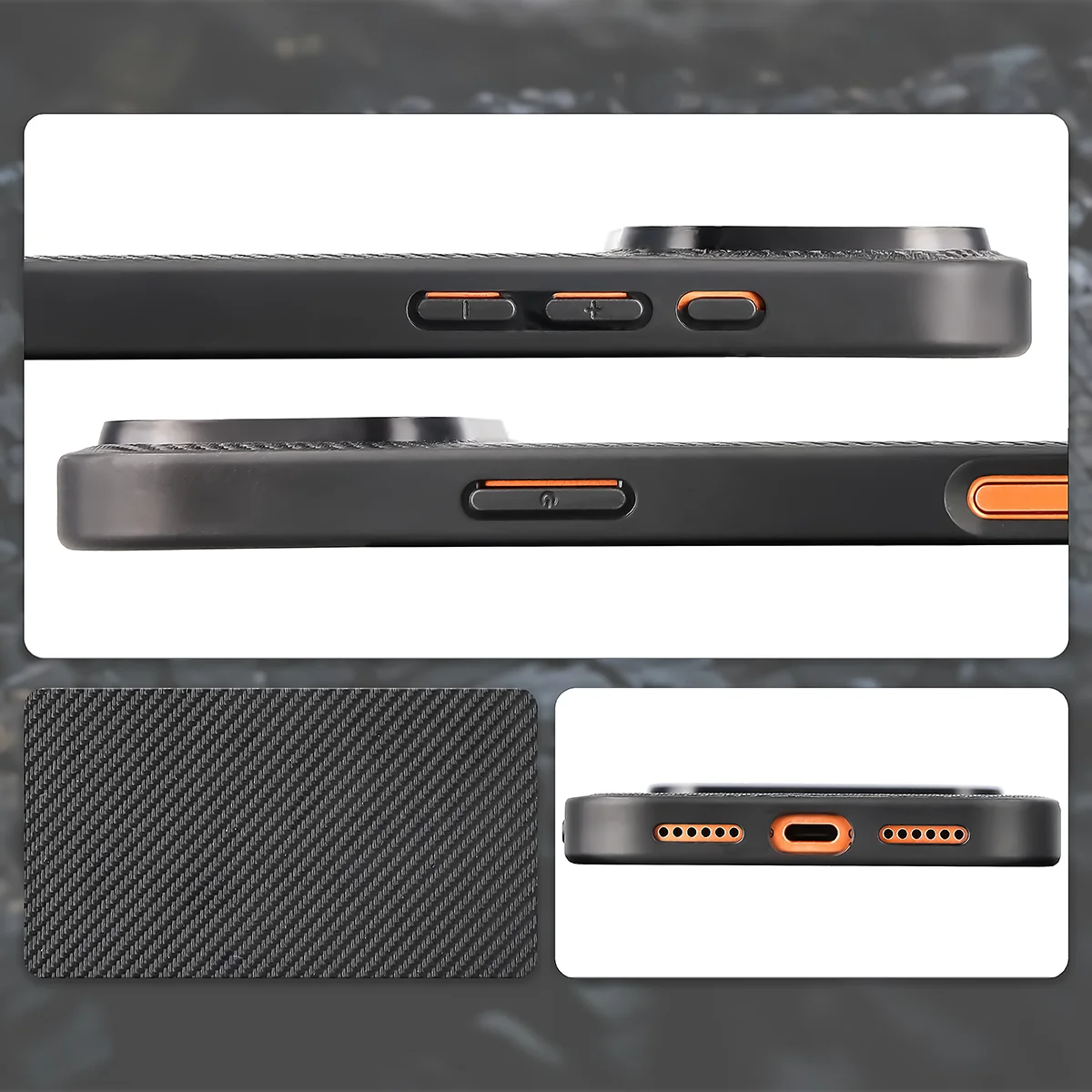 Kivágások, beépített védők és a Bizon Case CarbO tok struktúrája az Apple iPhone 17 Pro Max-hoz