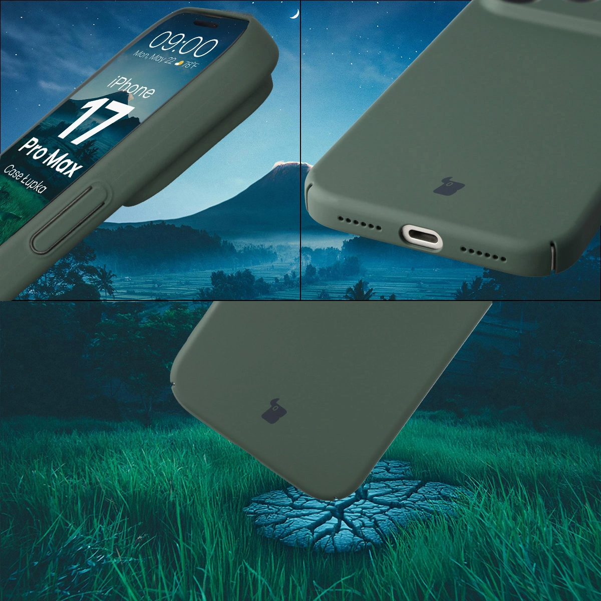 Capace integrate pentru butoane, decupaje și material dur al etui-ului Bizon Case Łupka pentru Apple iPhone 17 Pro Max