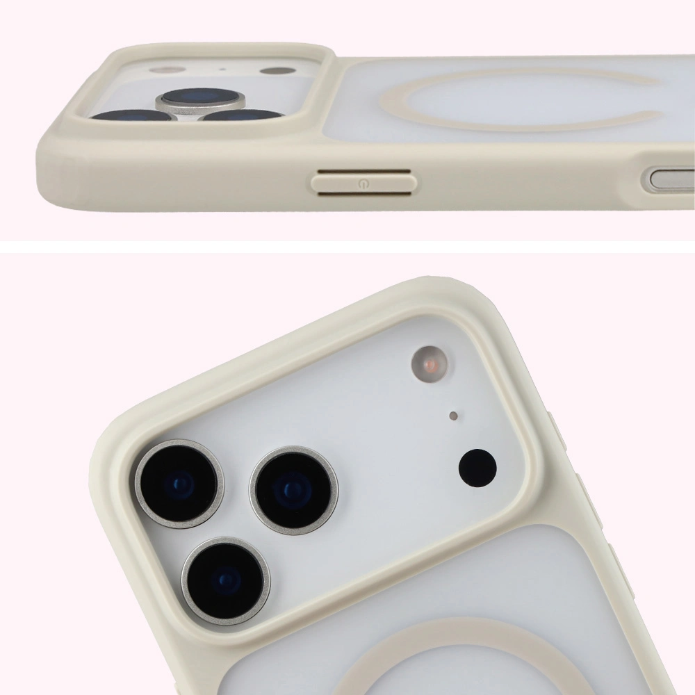 Pełne wycięcie i podwyższone krawędzie aparatu w etui Bizon Case MatteO do Apple iPhone 17 Pro Max