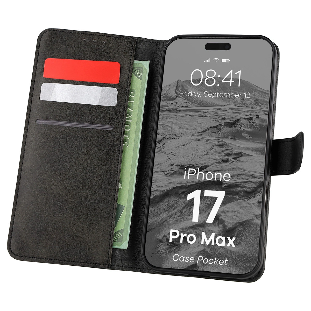 Etui cu clapetă cu loc pentru carduri Bizon Case Pocket pentru Apple iPhone 17 Pro Max
