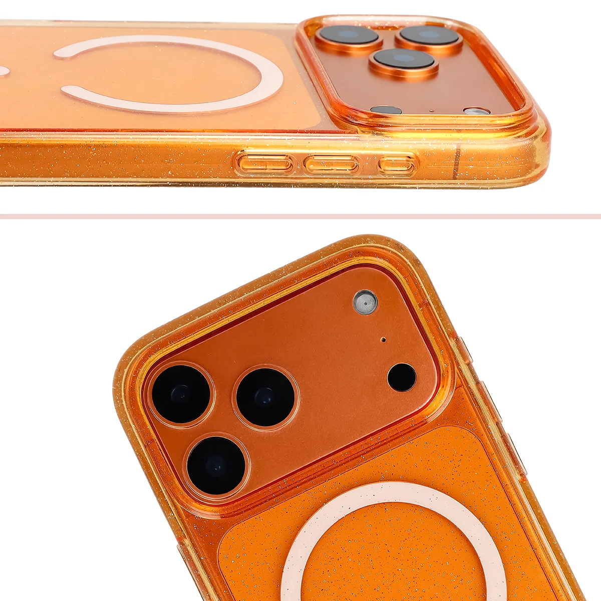 Podwyższone krawędzie aparatu i duże wycięcie w etui Bizon Case SparklO do Apple iPhone 17 Pro Max