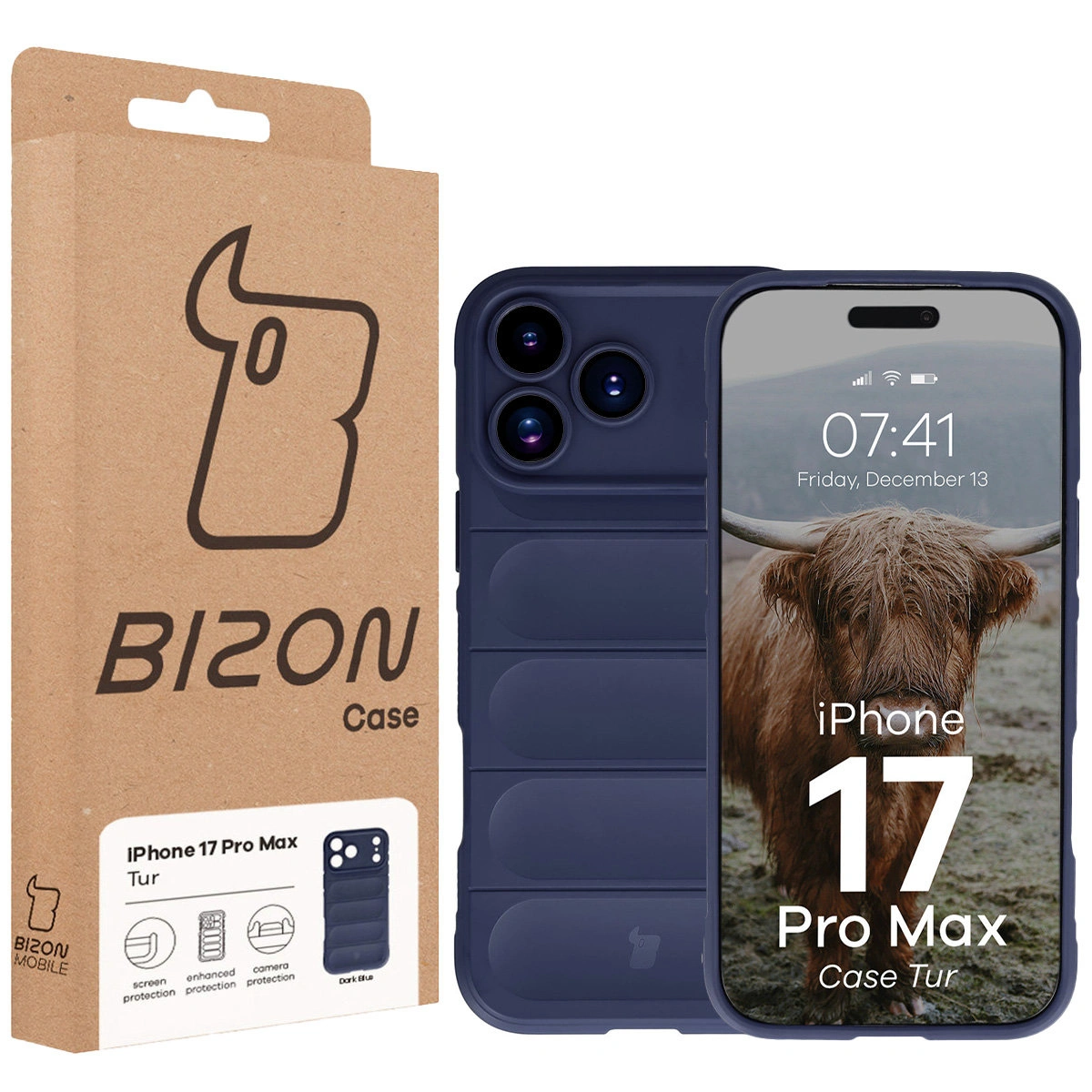 Front of the Bison Case box with a dedicated label for Apple iPhone 17 Pro Max