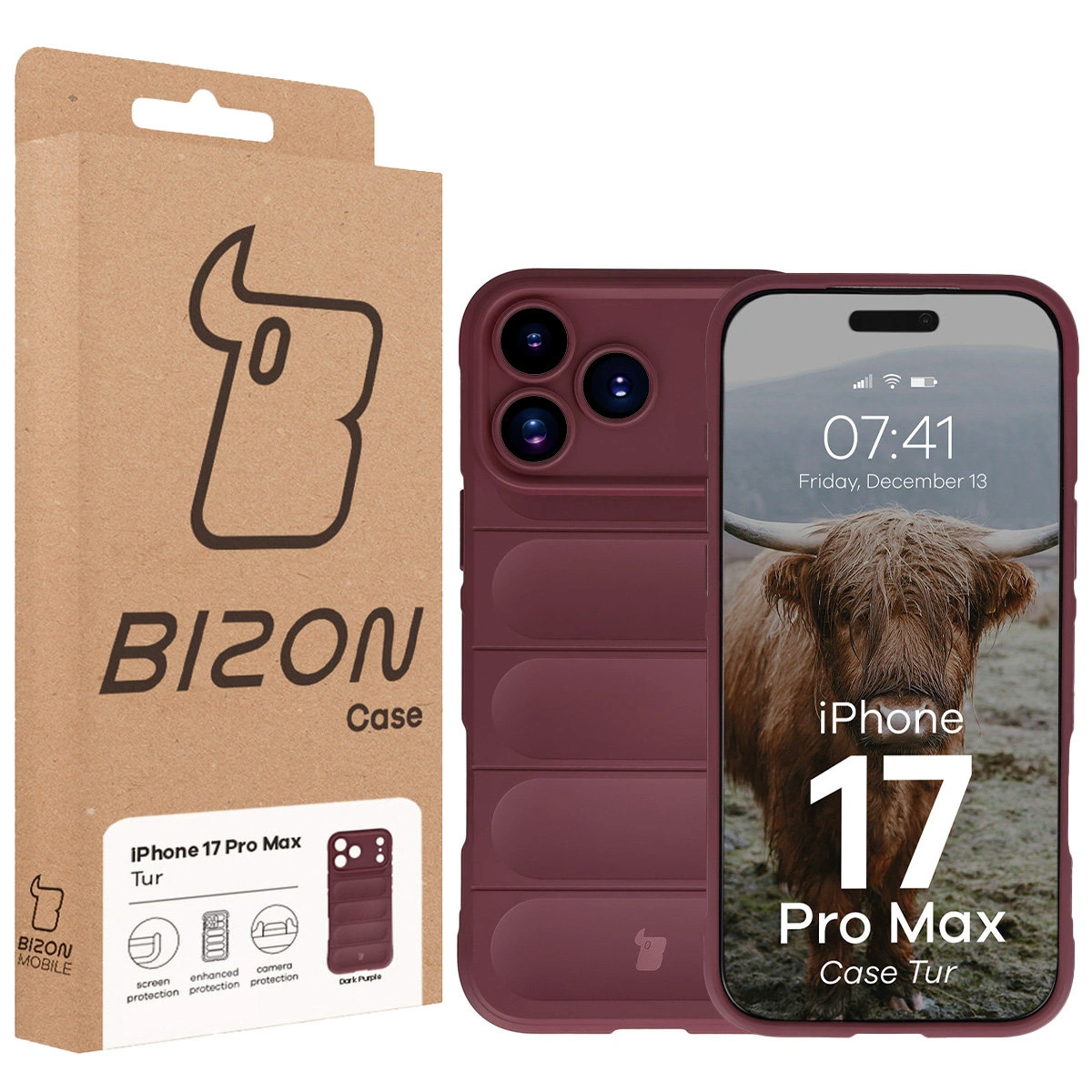 Front of the Bison Case box with a dedicated label for Apple iPhone 17 Pro Max