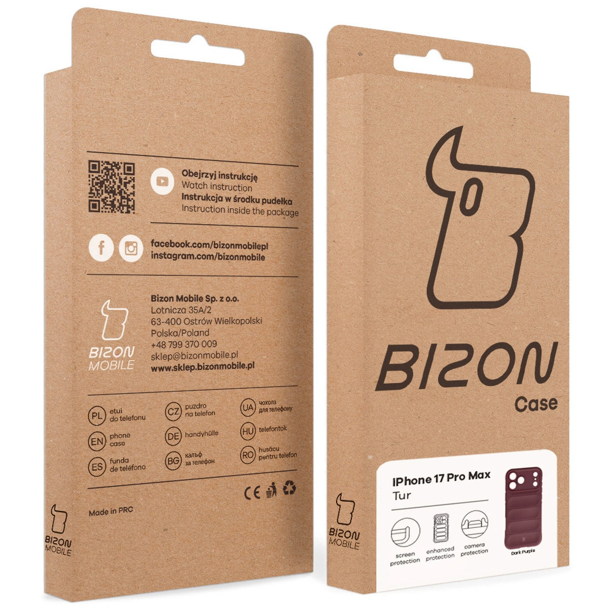 Kraft box of the Bison Case with a dedicated label for Apple iPhone 17 Pro Max