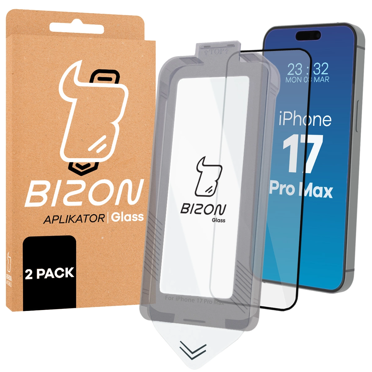 Szkło do łatwej aplikacji Bizon Glass Aplikator dla Apple iPhone 17 Pro Max