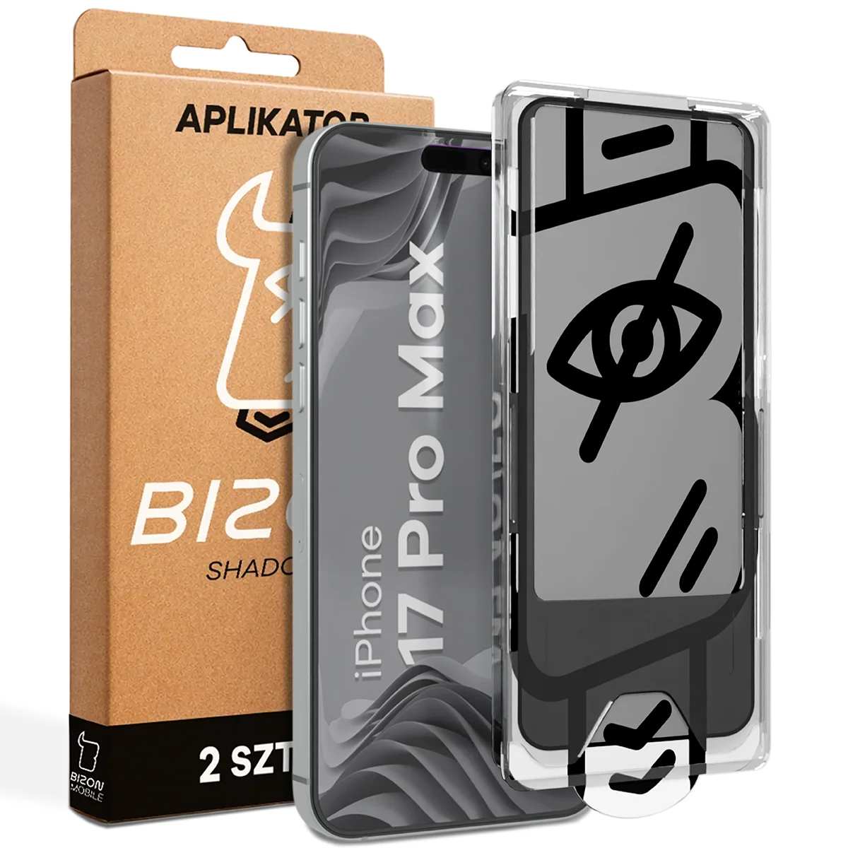 Privacy glass with applicator Bizon Glass Applicator Shadow for Apple iPhone 17 Pro Max