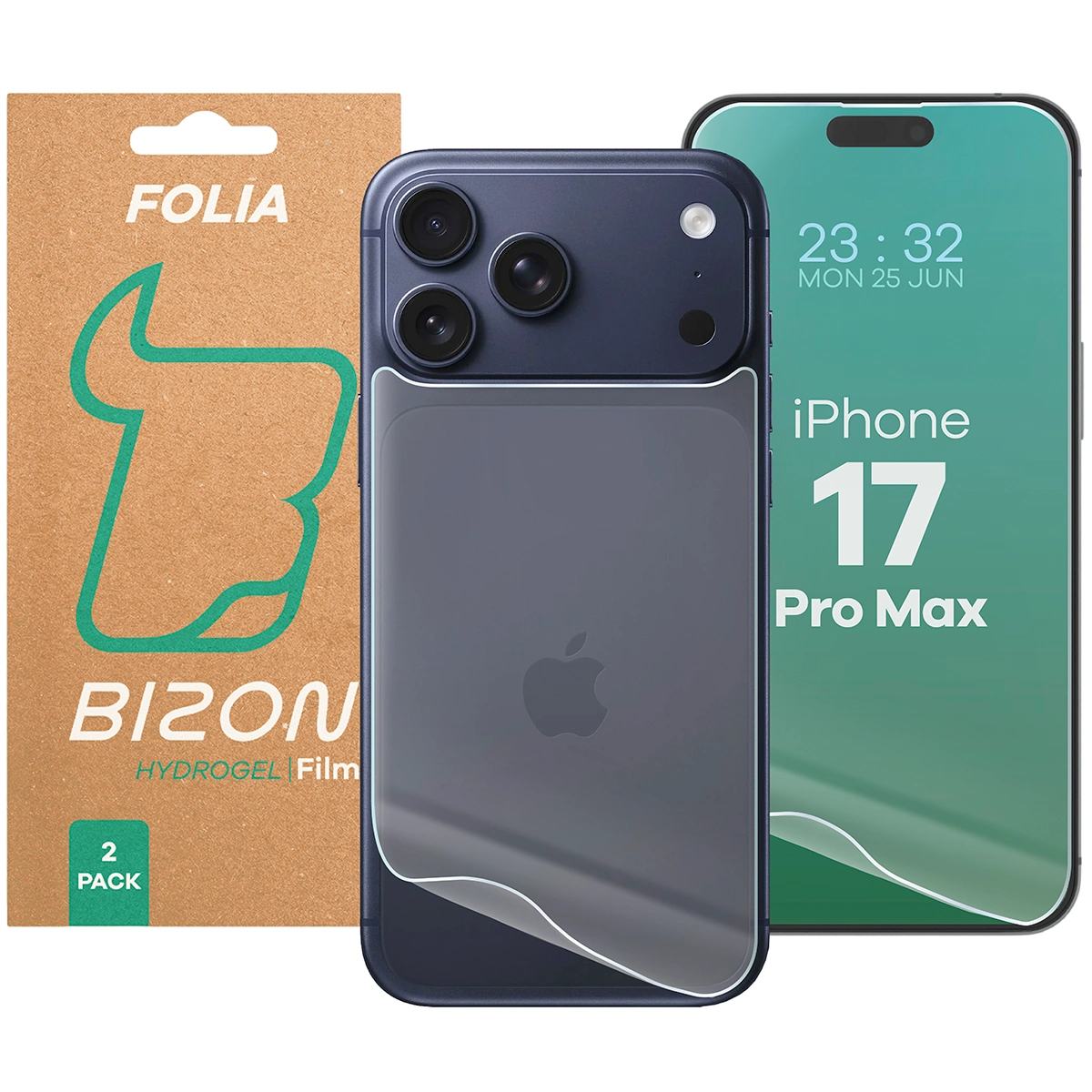 Zestaw folii hydrożelowych na plecki i wyświetlacz telefonu Bizon Glass Hydrogel Pack do Apple iPhone 17 Pro Max, 2 sztuki