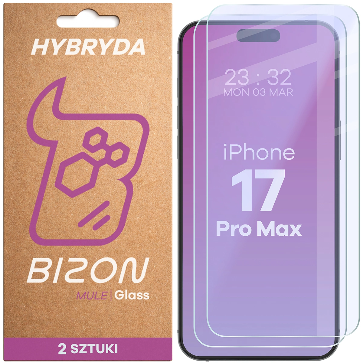 Elastyczne szkło hybrydowe Bizon Glass Mule Duo do Apple iPhone 17 Pro Max, 2 sztuki