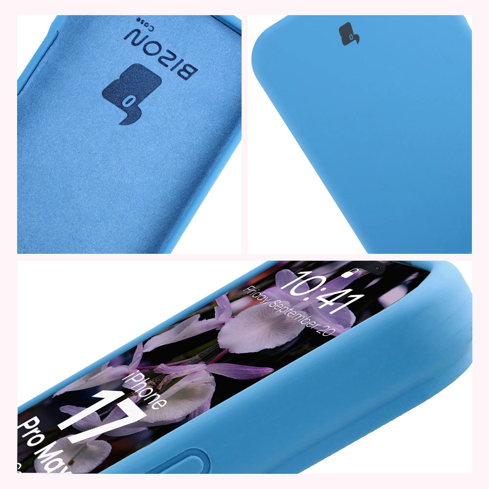 Konstrukcja etui Bizon Soft Case: zintegrowane osłony, podwyższone krawędzie i wyściółka z mikrofibry do Apple iPhone 17 Pro Max
