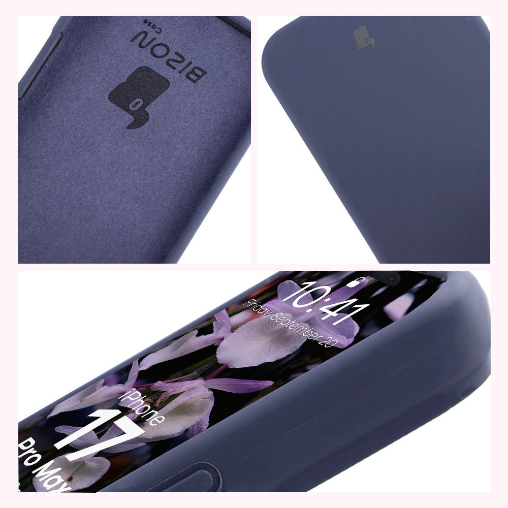 Konstrukcja etui Bizon Soft Case: zintegrowane osłony, podwyższone krawędzie i wyściółka z mikrofibry do Apple iPhone 17 Pro Max