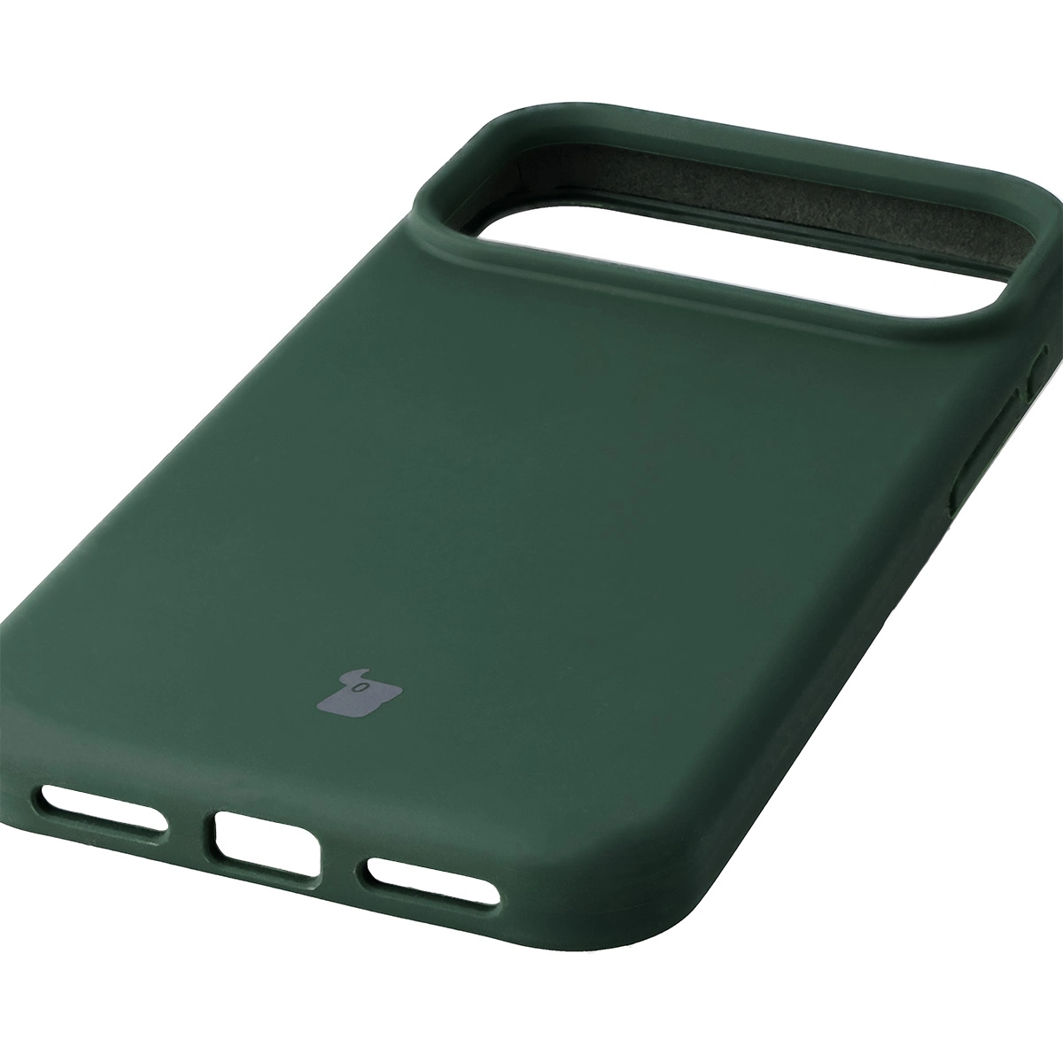 Close-up of precise cutouts and wireless charging capability in the Bison Soft Case for Apple iPhone 17 Pro Max